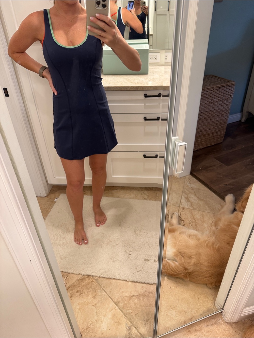 Beach Riot Navy Sport Dress with Mint and Coral Trim
